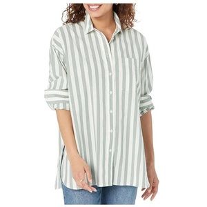 Madewell Signature Poplin Oversized Shirt in Springy Stripe Simply Sage